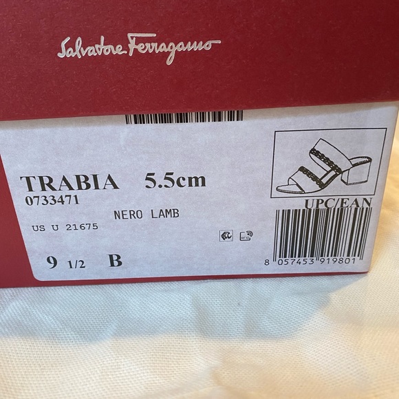 Ferragamo Trabia Embellished Block Heel slide Sandals in Black - Picture 4 of 4